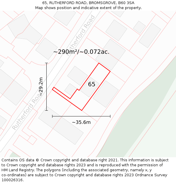 65, RUTHERFORD ROAD, BROMSGROVE, B60 3SA: Plot and title map
