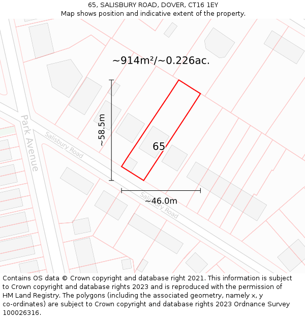 65, SALISBURY ROAD, DOVER, CT16 1EY: Plot and title map