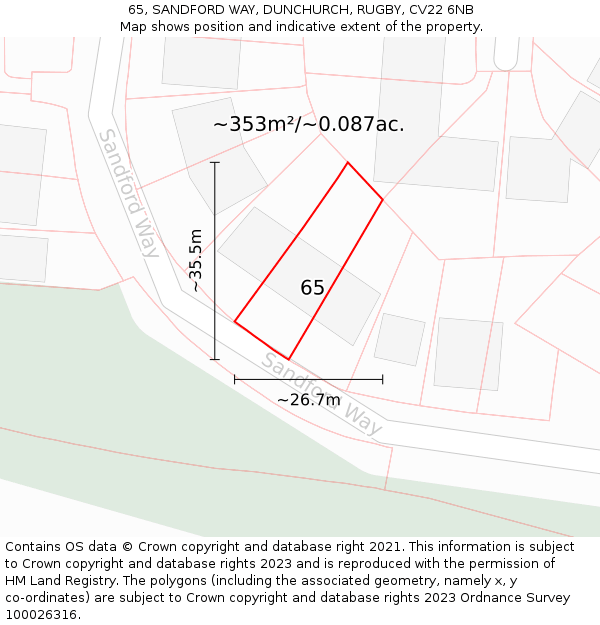 65, SANDFORD WAY, DUNCHURCH, RUGBY, CV22 6NB: Plot and title map