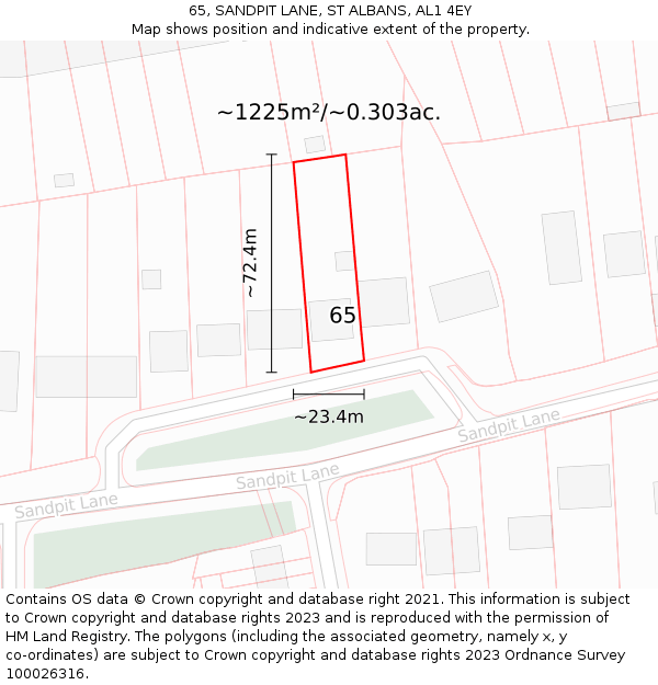 65, SANDPIT LANE, ST ALBANS, AL1 4EY: Plot and title map