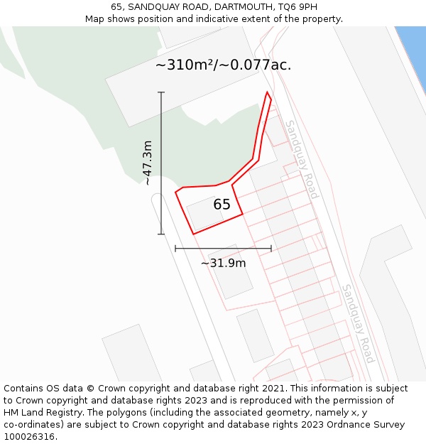 65, SANDQUAY ROAD, DARTMOUTH, TQ6 9PH: Plot and title map