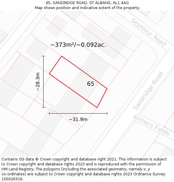 65, SANDRIDGE ROAD, ST ALBANS, AL1 4AG: Plot and title map