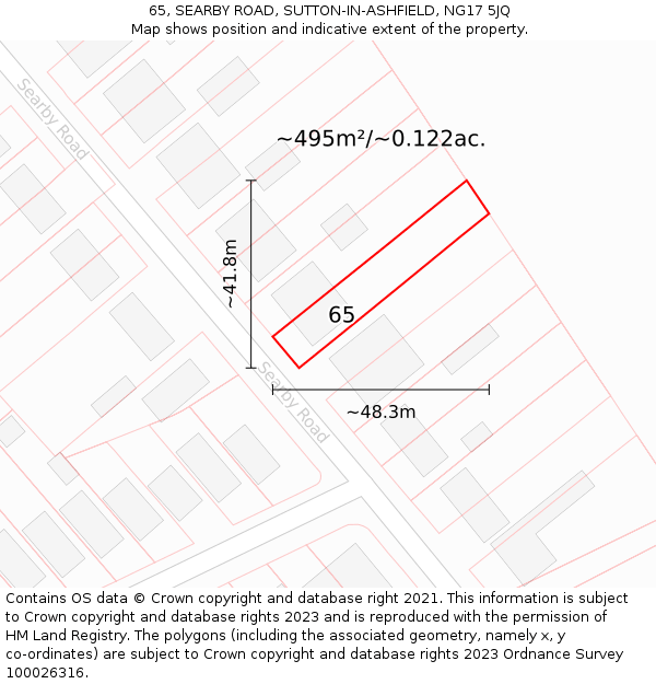 65, SEARBY ROAD, SUTTON-IN-ASHFIELD, NG17 5JQ: Plot and title map