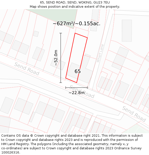65, SEND ROAD, SEND, WOKING, GU23 7EU: Plot and title map