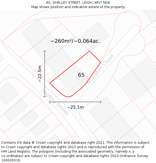 65, SHELLEY STREET, LEIGH, WN7 5EW: Plot and title map