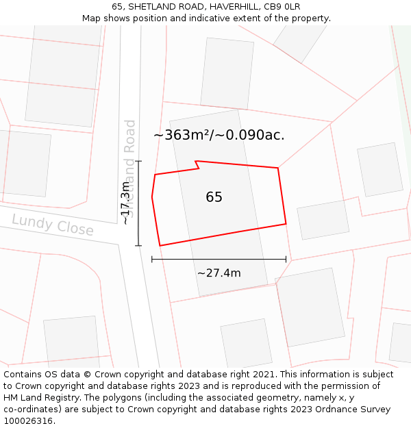 65, SHETLAND ROAD, HAVERHILL, CB9 0LR: Plot and title map