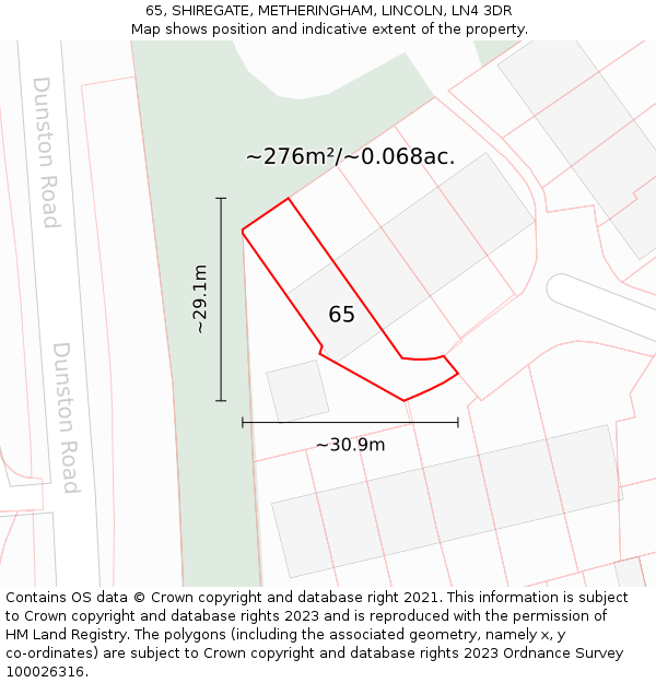 65, SHIREGATE, METHERINGHAM, LINCOLN, LN4 3DR: Plot and title map