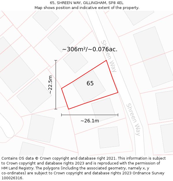 65, SHREEN WAY, GILLINGHAM, SP8 4EL: Plot and title map