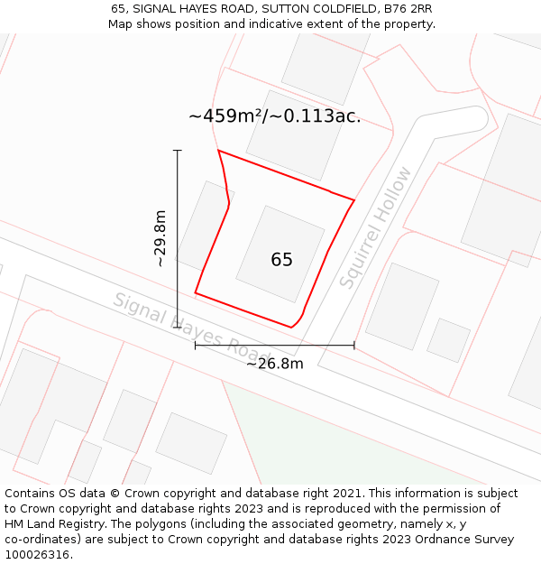 65, SIGNAL HAYES ROAD, SUTTON COLDFIELD, B76 2RR: Plot and title map