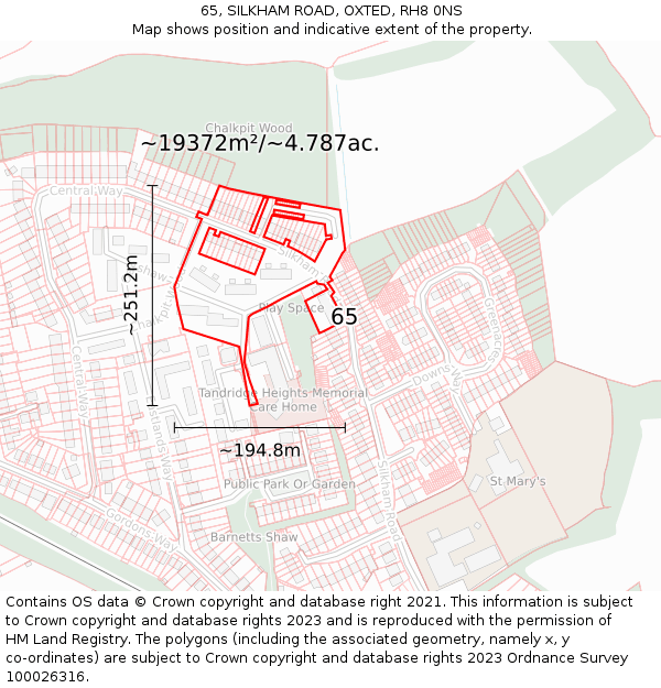 65, SILKHAM ROAD, OXTED, RH8 0NS: Plot and title map
