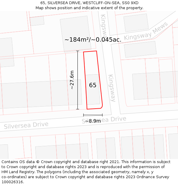 65, SILVERSEA DRIVE, WESTCLIFF-ON-SEA, SS0 9XD: Plot and title map