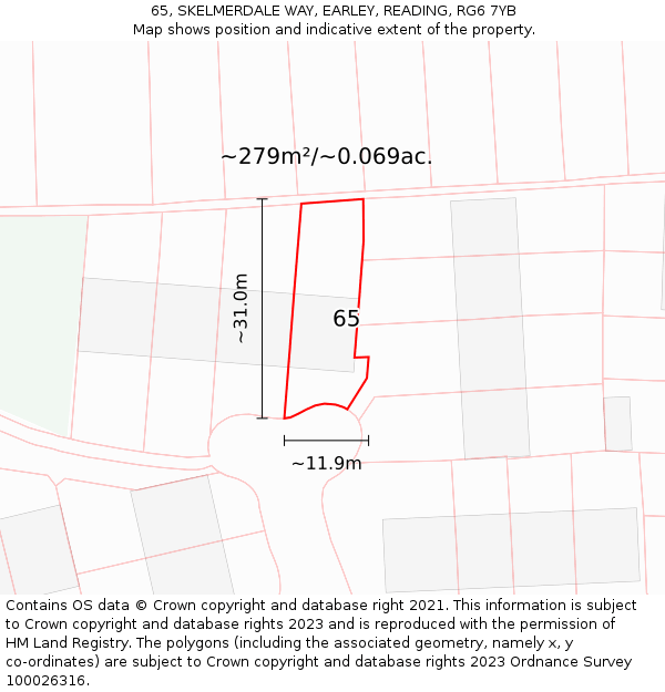 65, SKELMERDALE WAY, EARLEY, READING, RG6 7YB: Plot and title map
