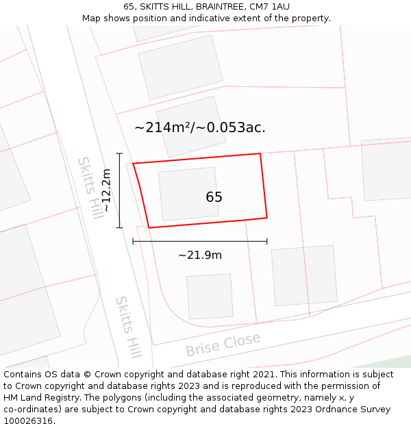 65, SKITTS HILL, BRAINTREE, CM7 1AU: Plot and title map