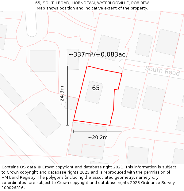 65, SOUTH ROAD, HORNDEAN, WATERLOOVILLE, PO8 0EW: Plot and title map