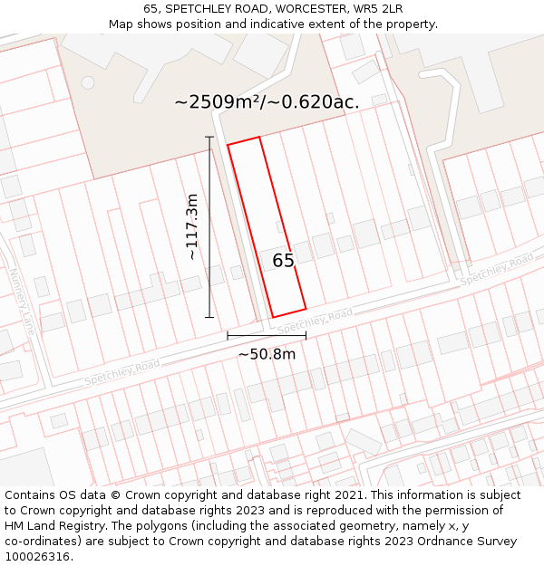 65, SPETCHLEY ROAD, WORCESTER, WR5 2LR: Plot and title map