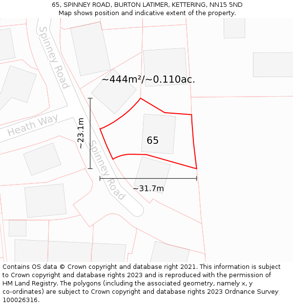 65, SPINNEY ROAD, BURTON LATIMER, KETTERING, NN15 5ND: Plot and title map