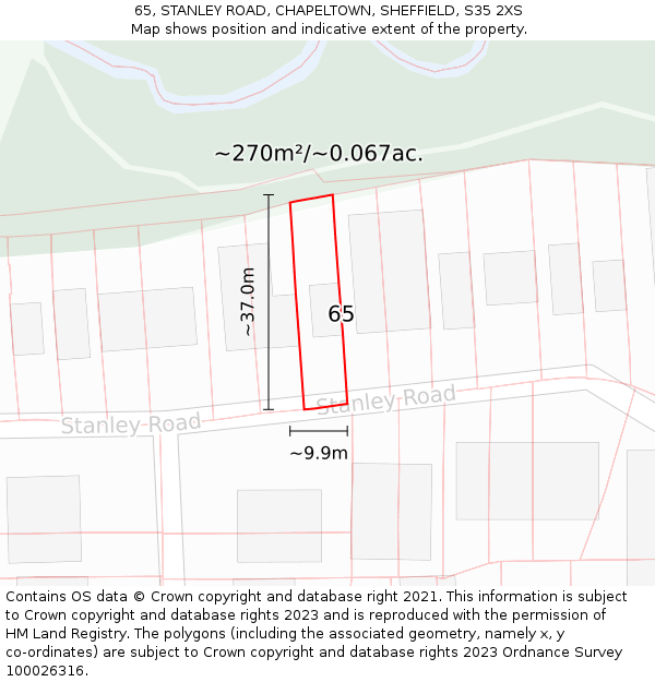 65, STANLEY ROAD, CHAPELTOWN, SHEFFIELD, S35 2XS: Plot and title map