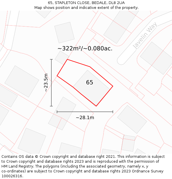 65, STAPLETON CLOSE, BEDALE, DL8 2UA: Plot and title map