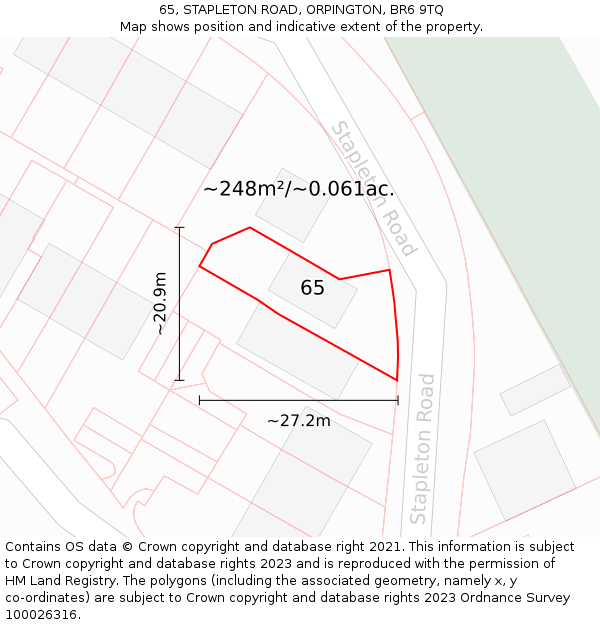 65, STAPLETON ROAD, ORPINGTON, BR6 9TQ: Plot and title map