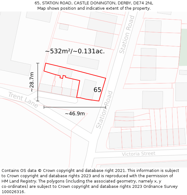 65, STATION ROAD, CASTLE DONINGTON, DERBY, DE74 2NL: Plot and title map