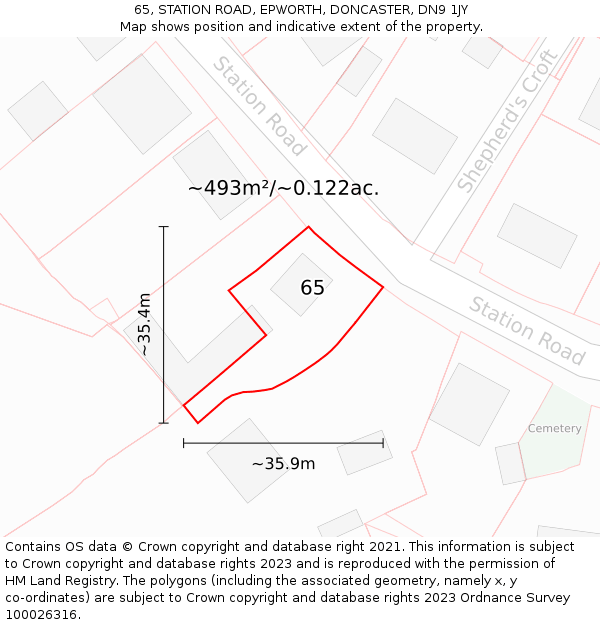 65, STATION ROAD, EPWORTH, DONCASTER, DN9 1JY: Plot and title map
