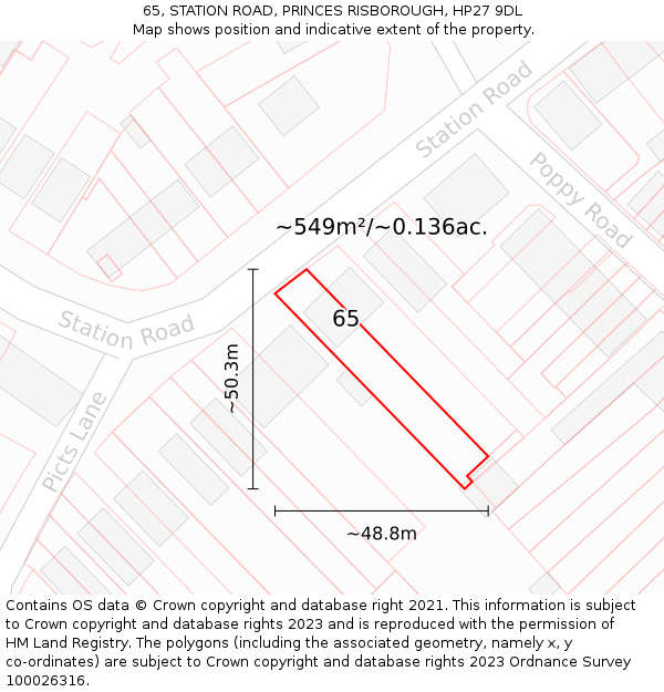 65, STATION ROAD, PRINCES RISBOROUGH, HP27 9DL: Plot and title map