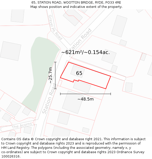 65, STATION ROAD, WOOTTON BRIDGE, RYDE, PO33 4RE: Plot and title map
