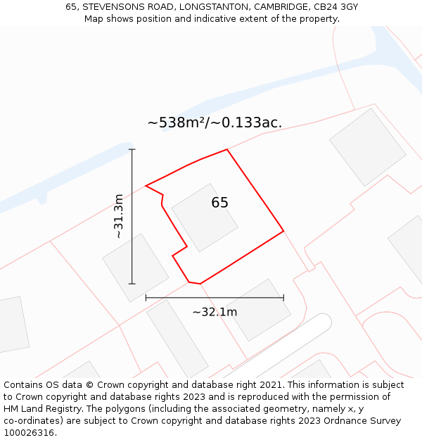 65, STEVENSONS ROAD, LONGSTANTON, CAMBRIDGE, CB24 3GY: Plot and title map