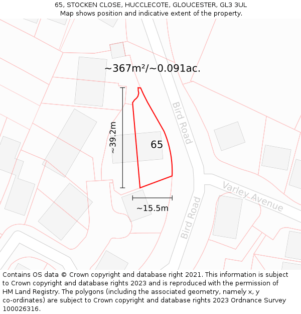 65, STOCKEN CLOSE, HUCCLECOTE, GLOUCESTER, GL3 3UL: Plot and title map