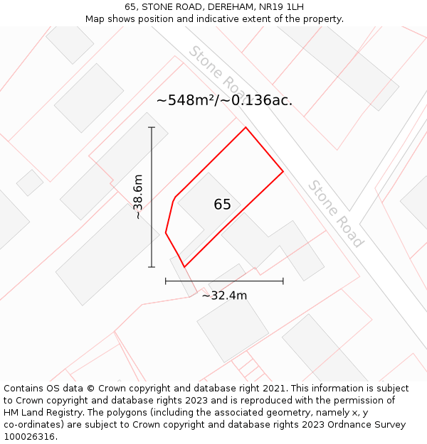 65, STONE ROAD, DEREHAM, NR19 1LH: Plot and title map