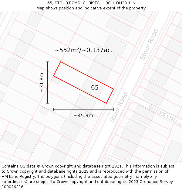 65, STOUR ROAD, CHRISTCHURCH, BH23 1LN: Plot and title map