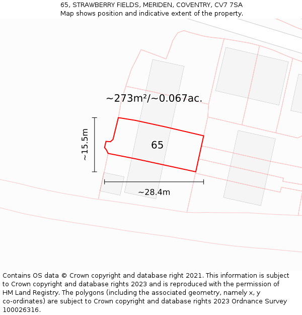 65, STRAWBERRY FIELDS, MERIDEN, COVENTRY, CV7 7SA: Plot and title map