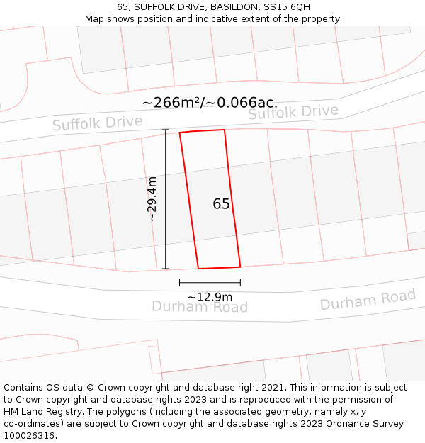 65, SUFFOLK DRIVE, BASILDON, SS15 6QH: Plot and title map
