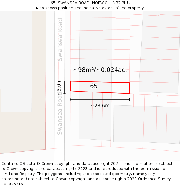 65, SWANSEA ROAD, NORWICH, NR2 3HU: Plot and title map
