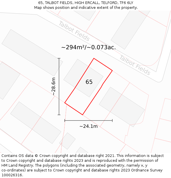 65, TALBOT FIELDS, HIGH ERCALL, TELFORD, TF6 6LY: Plot and title map