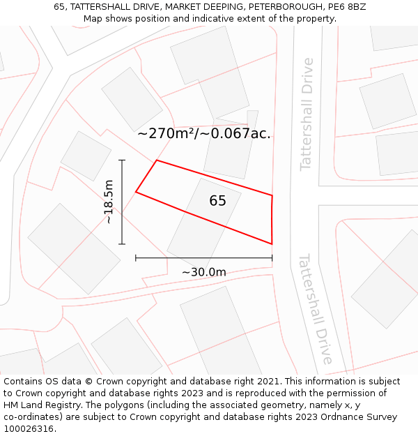 65, TATTERSHALL DRIVE, MARKET DEEPING, PETERBOROUGH, PE6 8BZ: Plot and title map