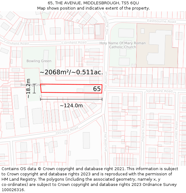 65, THE AVENUE, MIDDLESBROUGH, TS5 6QU: Plot and title map