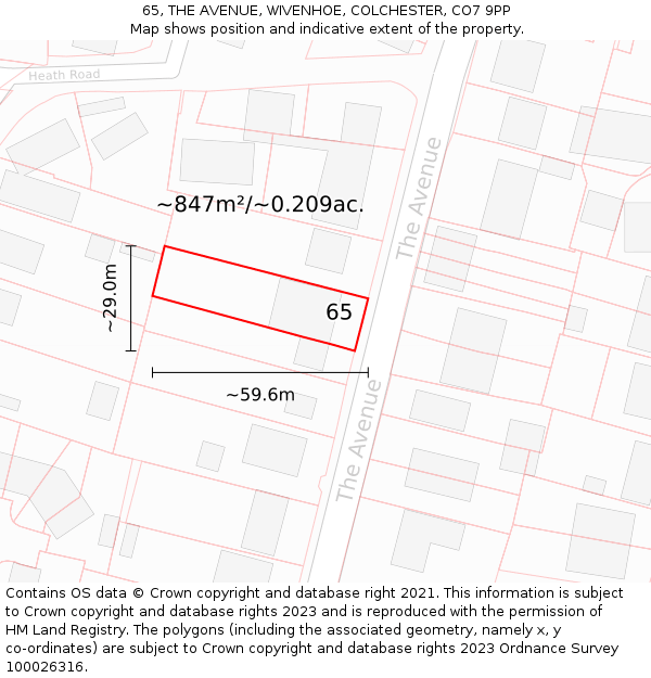 65, THE AVENUE, WIVENHOE, COLCHESTER, CO7 9PP: Plot and title map
