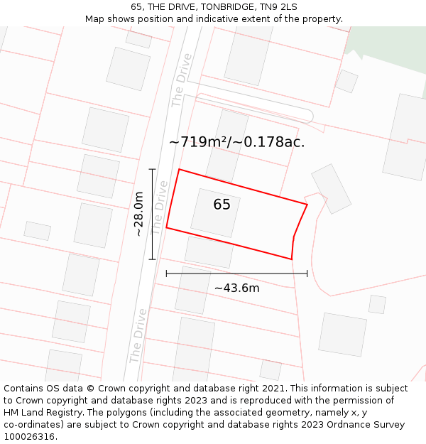 65, THE DRIVE, TONBRIDGE, TN9 2LS: Plot and title map