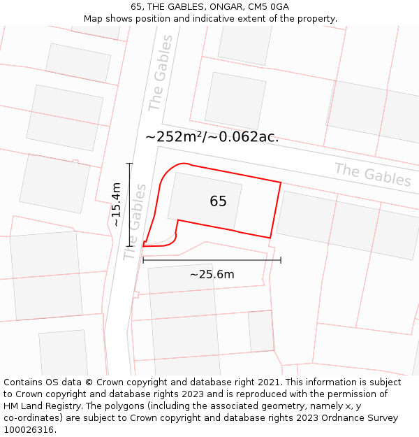 65, THE GABLES, ONGAR, CM5 0GA: Plot and title map