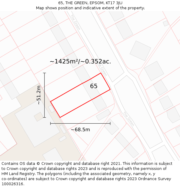 65, THE GREEN, EPSOM, KT17 3JU: Plot and title map