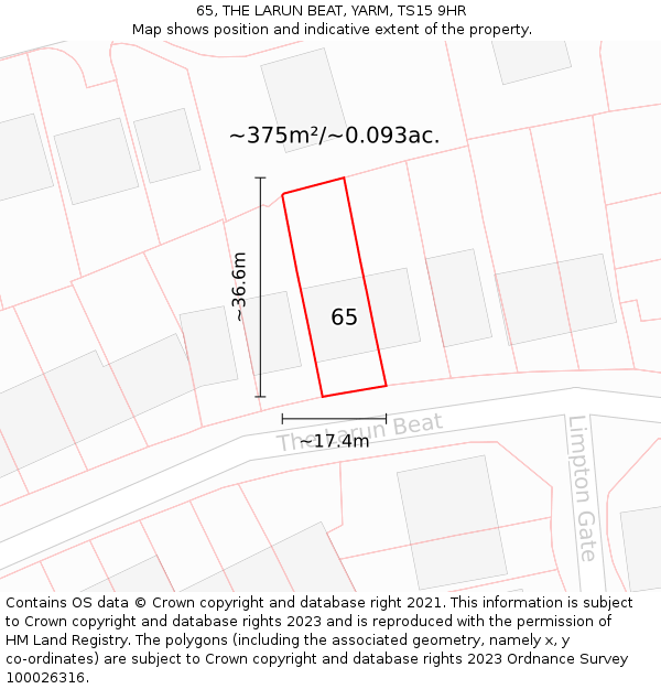 65, THE LARUN BEAT, YARM, TS15 9HR: Plot and title map