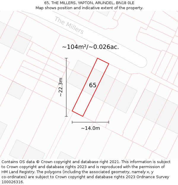 65, THE MILLERS, YAPTON, ARUNDEL, BN18 0LE: Plot and title map