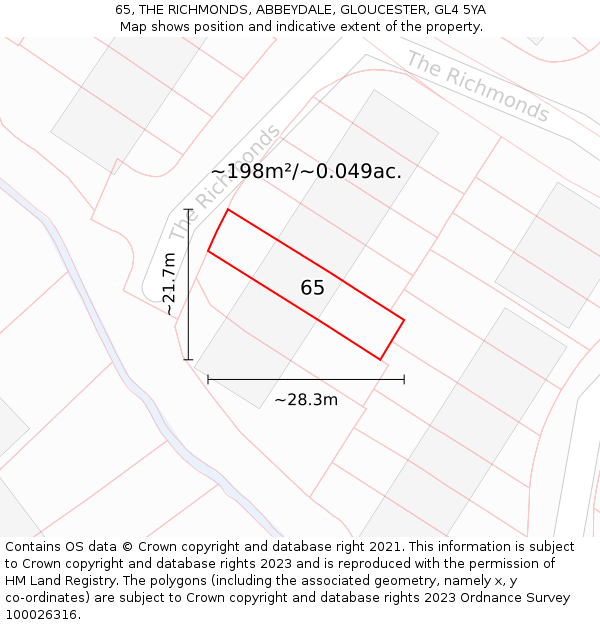 65, THE RICHMONDS, ABBEYDALE, GLOUCESTER, GL4 5YA: Plot and title map