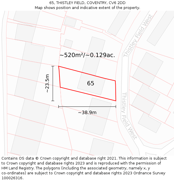 65, THISTLEY FIELD, COVENTRY, CV6 2DD: Plot and title map