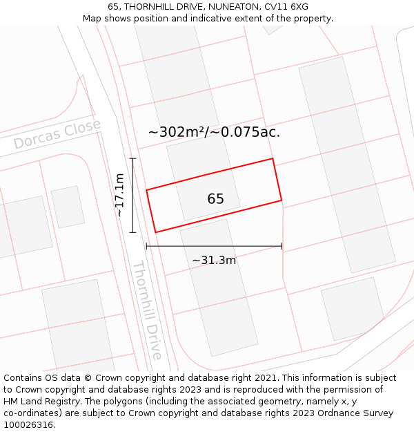 65, THORNHILL DRIVE, NUNEATON, CV11 6XG: Plot and title map