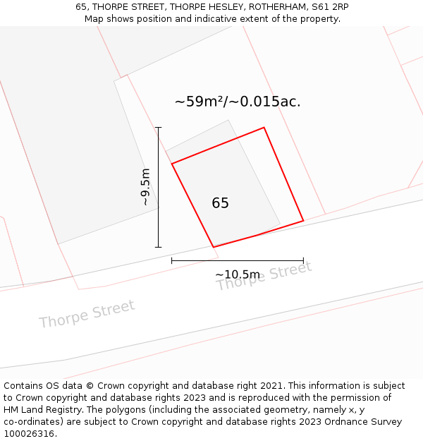 65, THORPE STREET, THORPE HESLEY, ROTHERHAM, S61 2RP: Plot and title map