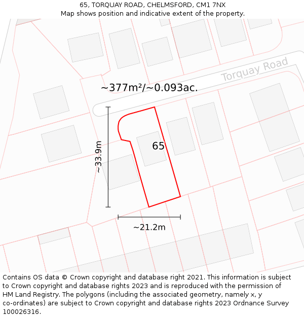 65, TORQUAY ROAD, CHELMSFORD, CM1 7NX: Plot and title map