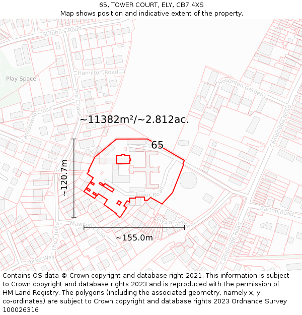 65, TOWER COURT, ELY, CB7 4XS: Plot and title map