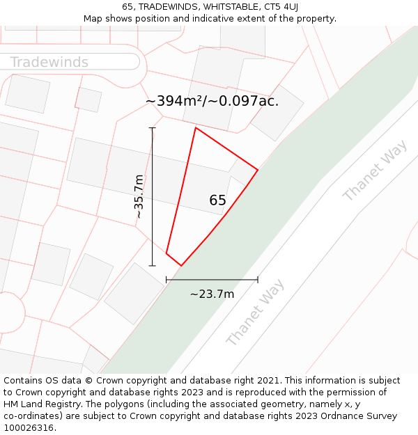 65, TRADEWINDS, WHITSTABLE, CT5 4UJ: Plot and title map